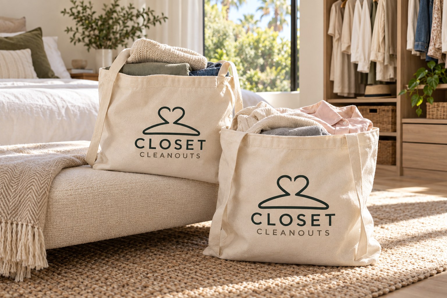 Clothing packed in Closet Cleanouts bags in a sunny home